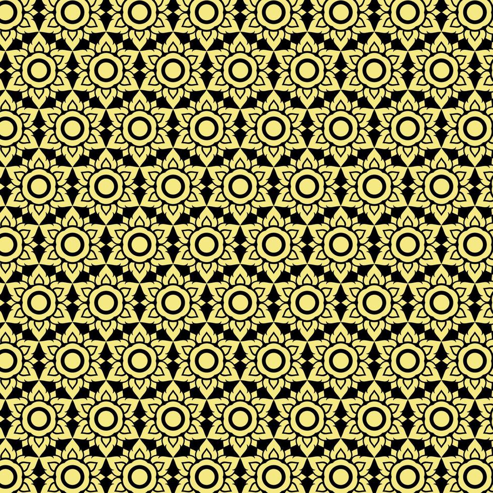 Seamless pattern in oriental style, gold flower on black background. vector