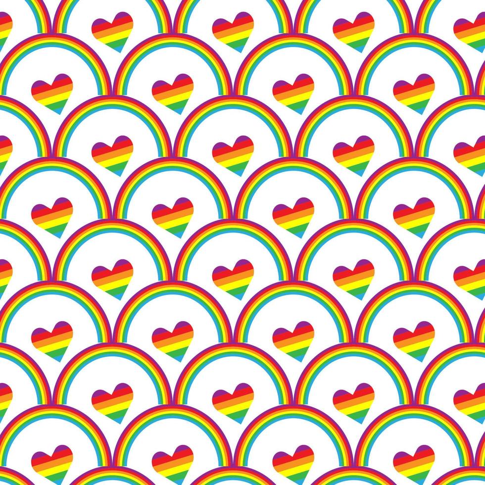 Heart on wave seamless pattern in rainbow colors. vector