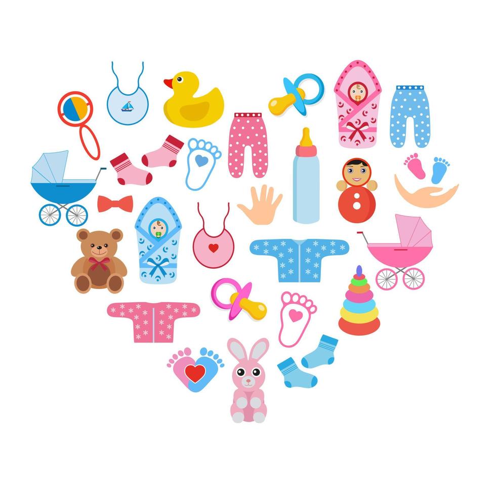 Set of children's clothes and toys vector