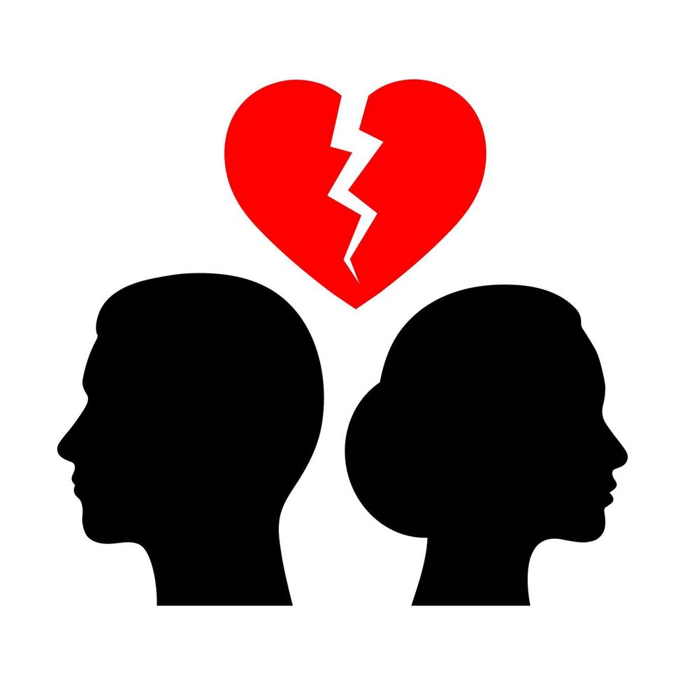 Woman and man on a background of broken heart. vector