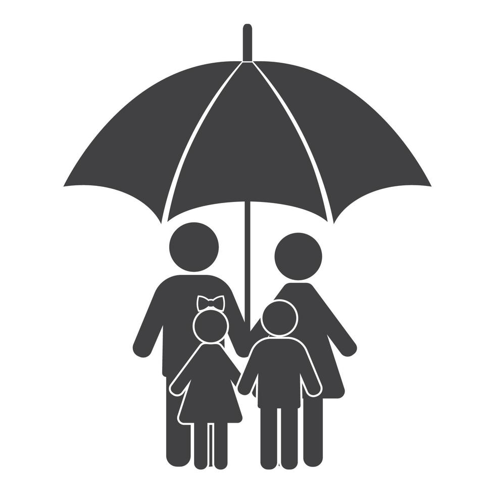 Man, woman and children hold hands under an umbrella. vector