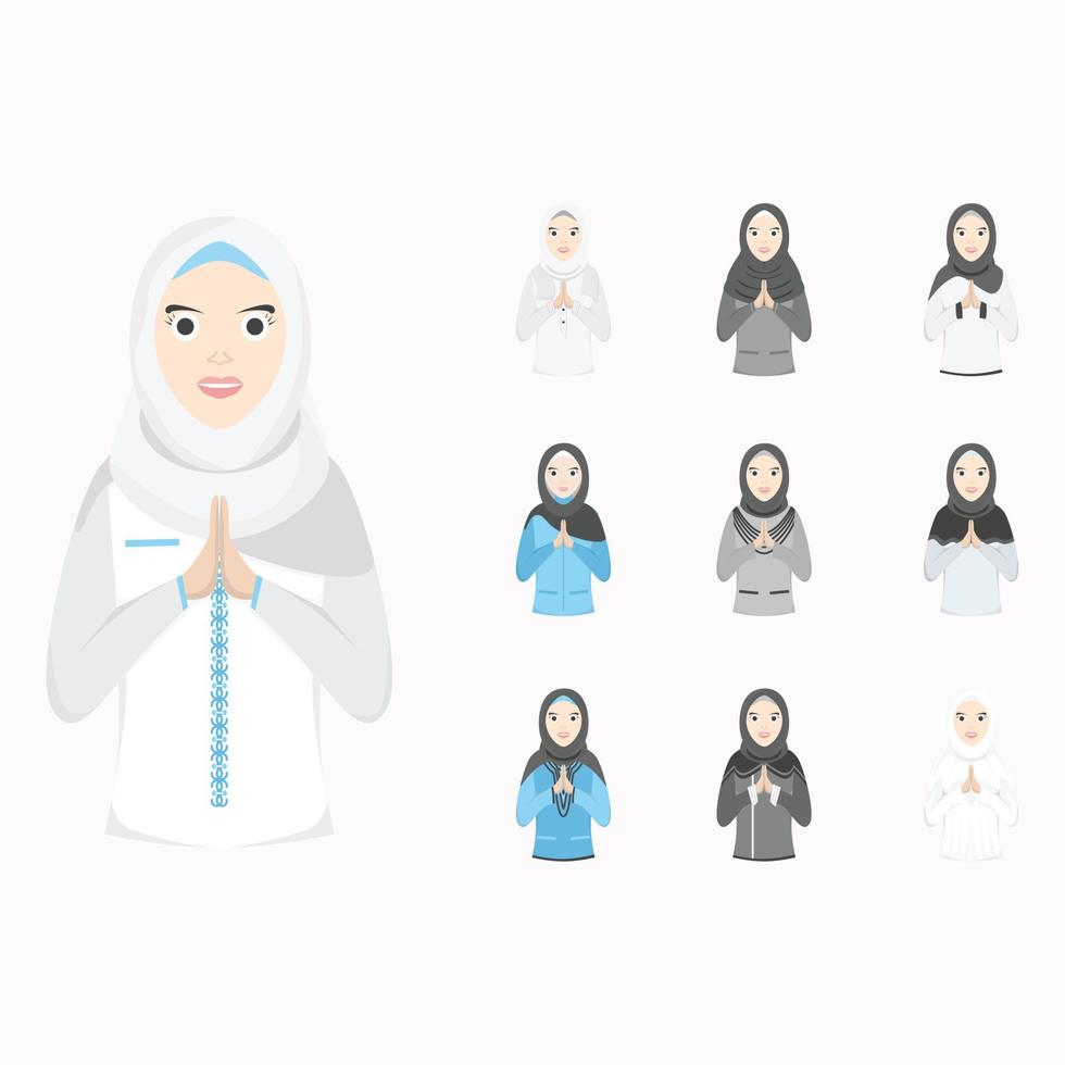 Happy Eid Al Fitr Adha Ramadan Women Female Pose Give Wishing vector