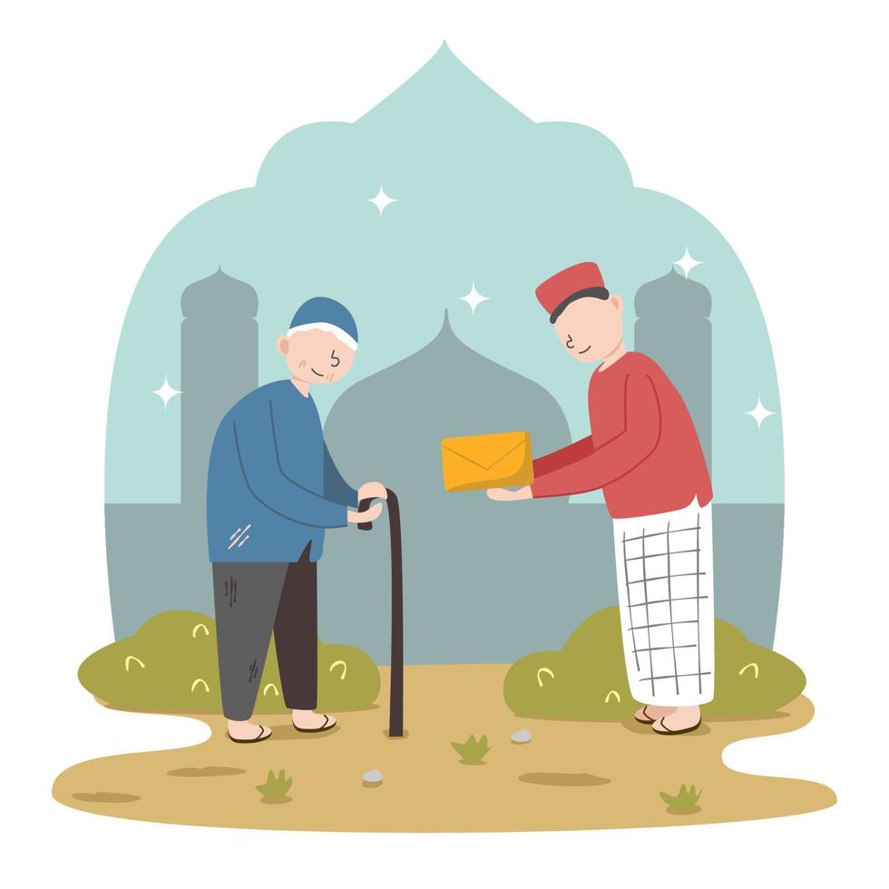 Muslim man giving donation illustration vector