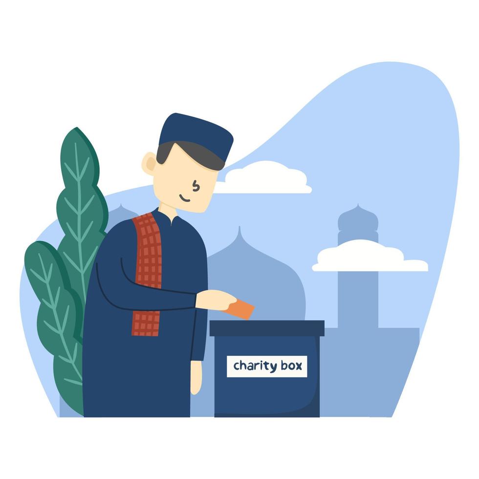 Muslim man giving donation illustration vector