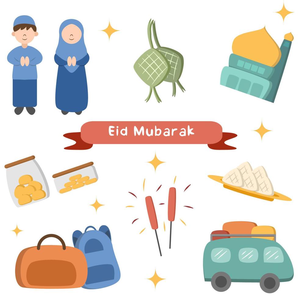 Eid mubarak clip art collection vector