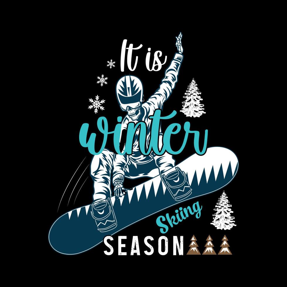 es el diseño de la camiseta de la temporada de esquí de invierno vector