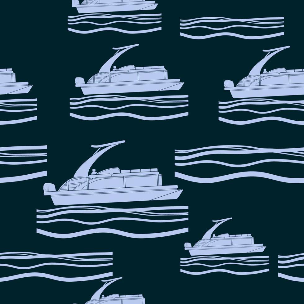 vista lateral editable plano monocromo deporte arco pontón barco vector ilustración con fondo oscuro como patrón sin costuras para crear fondo de transporte o diseño relacionado con la recreación