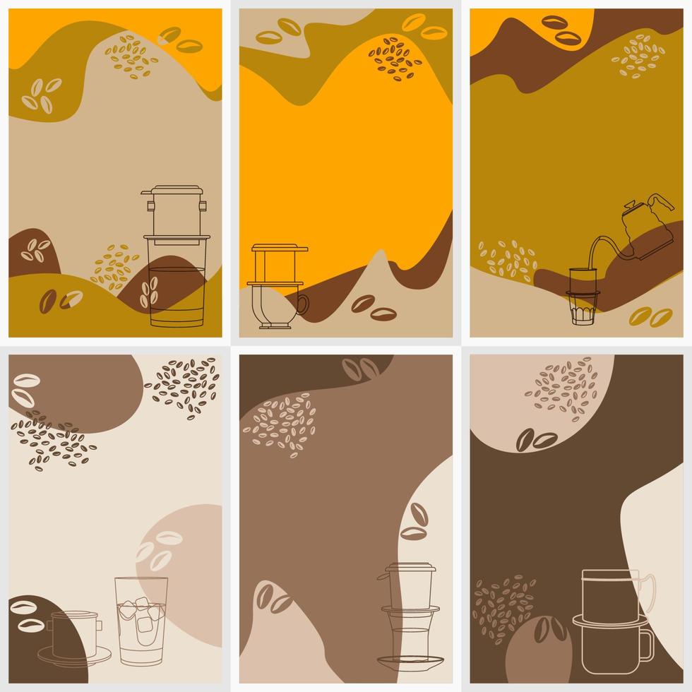 fondos creativos abstractos editables establecidos con el método de preparación de café vietnamita esquema iconos de ilustración vectorial para la plantilla de póster del proyecto relacionado con el café vector