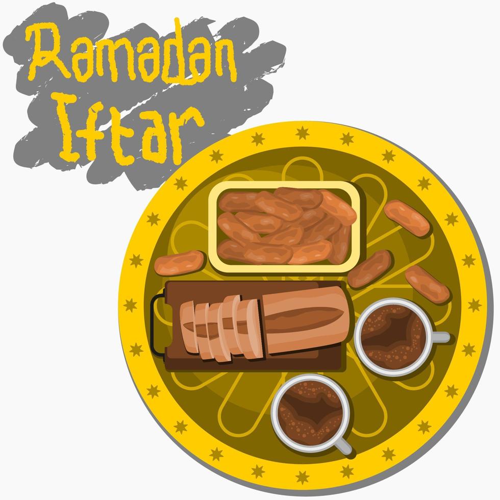 Editable Top View Dates Fruit With Sliced Bread and Coffee on Tray Vector Illustration for Ramadan Iftar Party Poster or Cafe With Middle Eastern Culture Design Concept