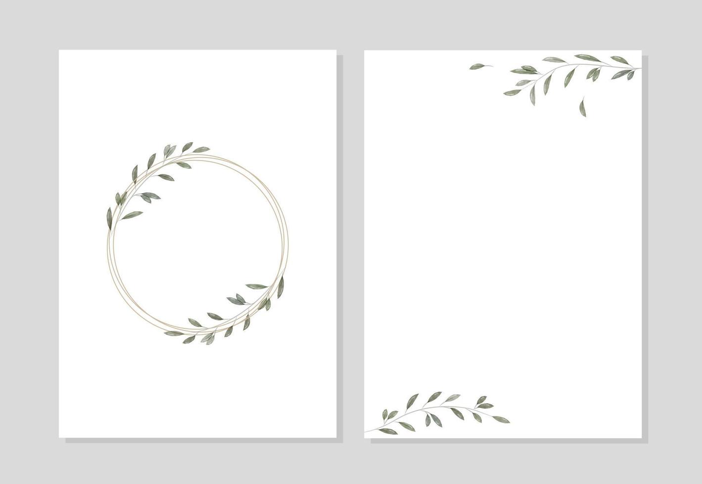 Modern wedding invitation template in minimalistic, rustic and watercolor style. Card design with frame, watercolor leaves and branches. Vector
