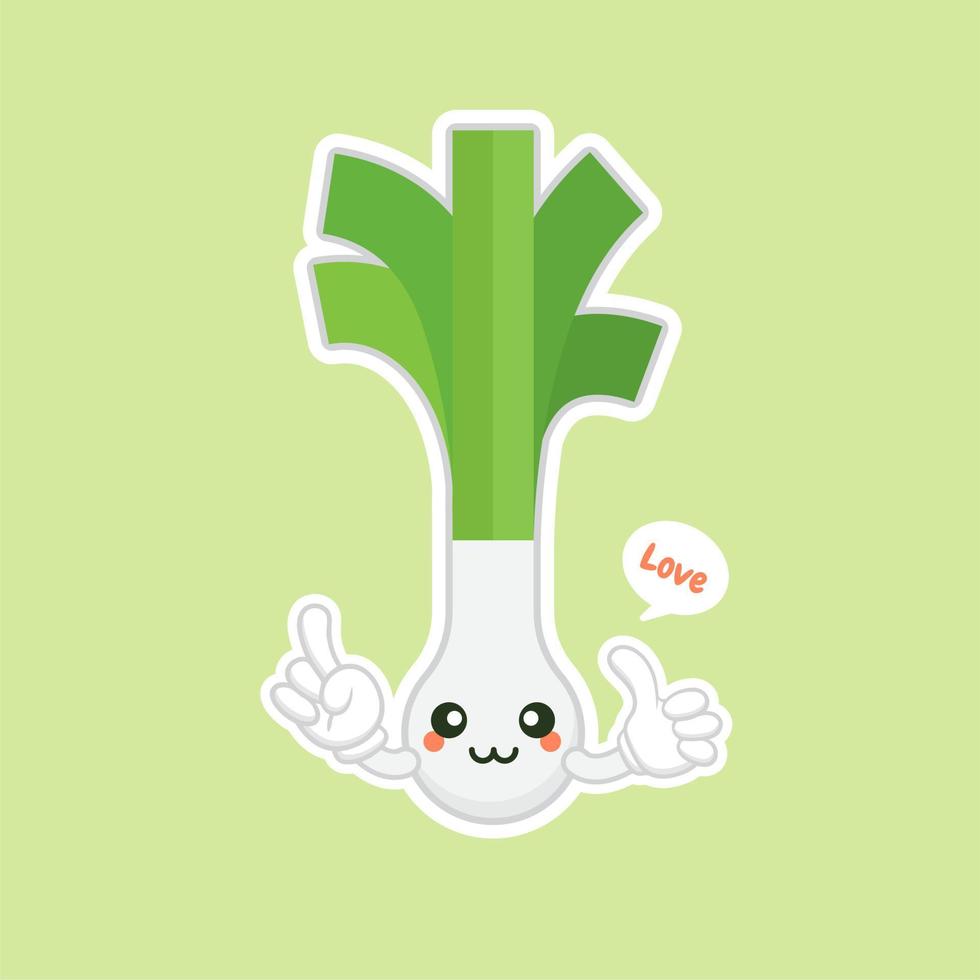 cute and kawaii scallion cartoon character. Spring onions character. Spring onions vector. Spring onions on color background. smiling leek vegetable cartoon illustration vector