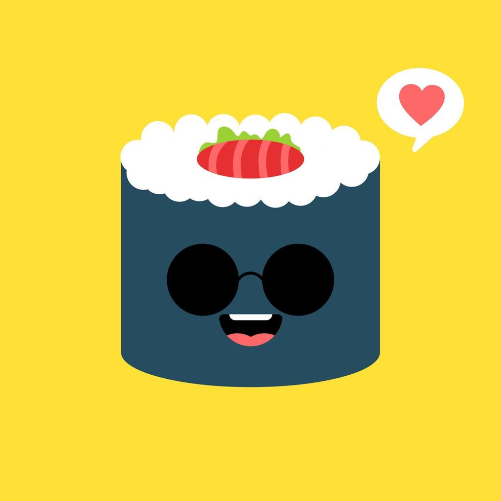 Cute and kawaii sushi roll character. Happy Sushi Roll Cartoon Mascot Character. Vector Illustration Flat Style Isolated On color background