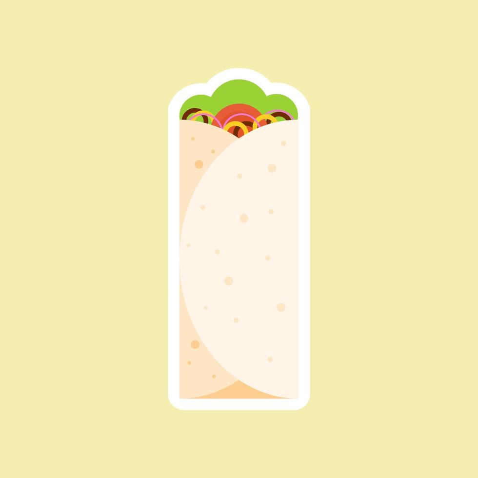 Shawarma or Buritto. Fast food cartoon. Vector chicken, vegetables roll, meal. Doner gebab, shawarma flat cartoon illustration.. Arabic, eastern food, Burittos, mexican food