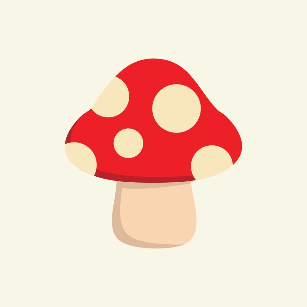 Ilustración de vector de diseño plano de hongos, símbolo de hongo rojo, hongo venenoso amanita. diseño plano de ilustración vectorial. aislado en el fondo. hongo rojo con puntos blancos. alimentos tóxicos envenenados.