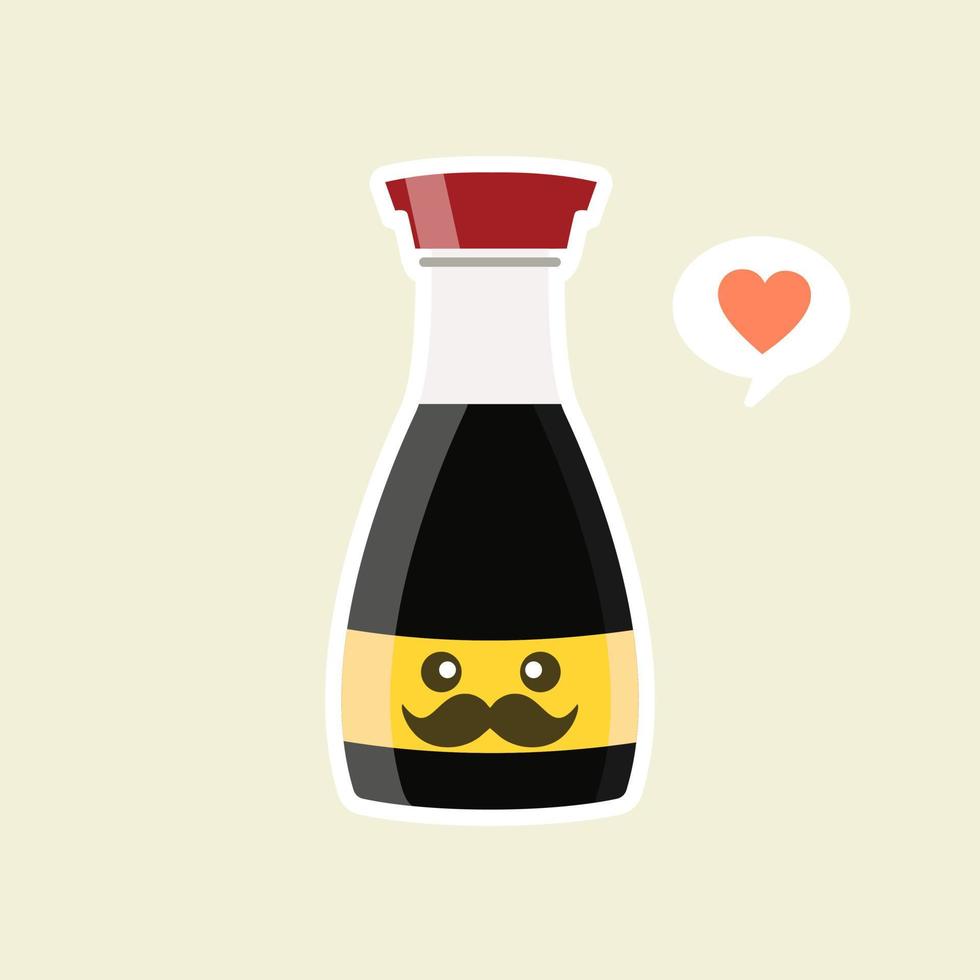 Kawaii and Cute happy funny soy sauce bottle. Vector cartoon character illustration icon design.Isolated on color background. can use for emoticon, emoji, sticker