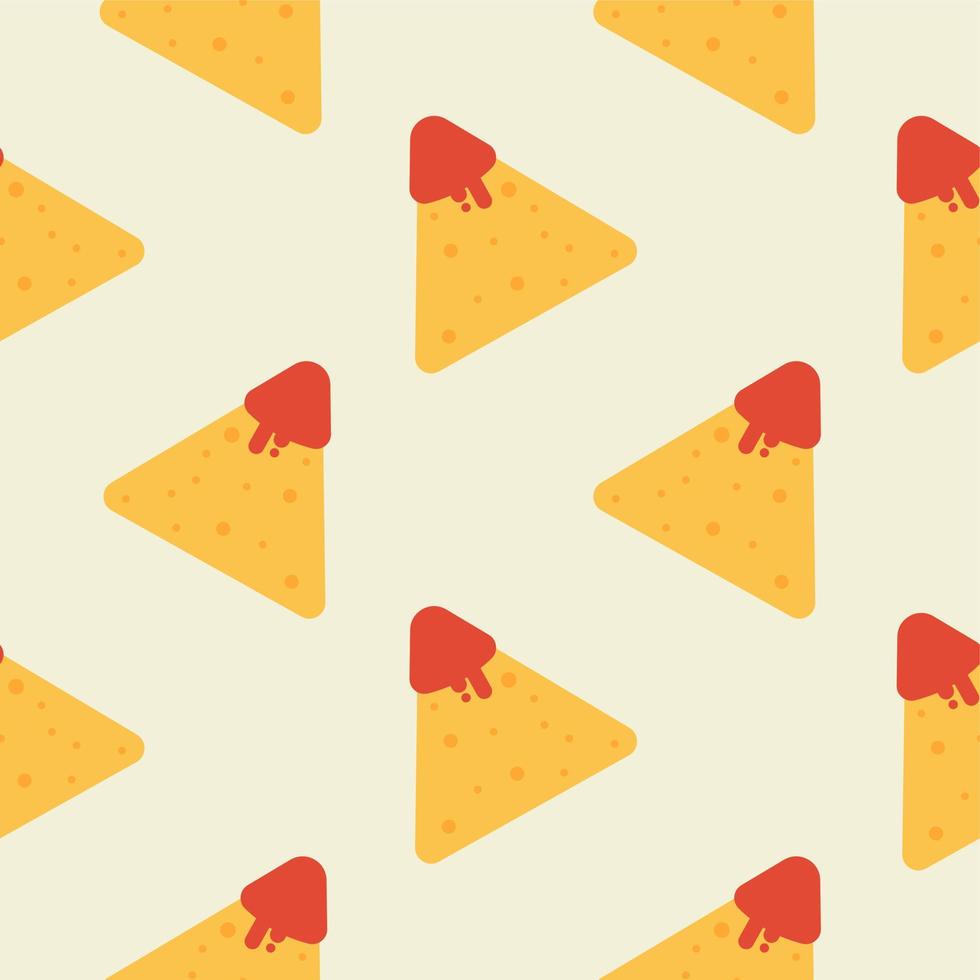 Tasty colorful crispy mexican nachos seamless pattern. Nice spanish fastfood texture for textile, wallpaper, background, cover, banner, bar and cafe menu design vector