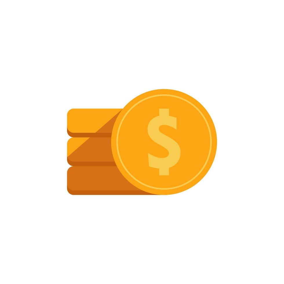 golden coin with dollar sign flat design vector illustration. Payment method symbol. Quality design elements. Classic style. Vector