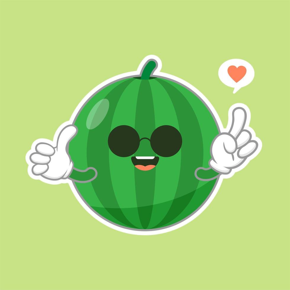 Cute and kawaii watermelon character emoticon . Summer fruit. Watermelon character emoji illustration. Healthy food funny mascot vector illustration in flat design.