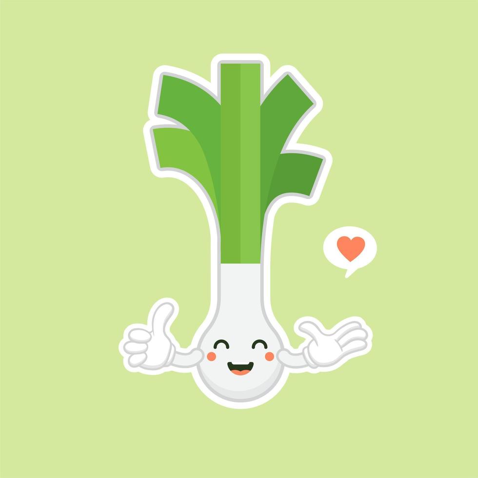 cute and kawaii scallion cartoon character. Spring onions character. Spring onions vector. Spring onions on color background. smiling leek vegetable cartoon illustration vector