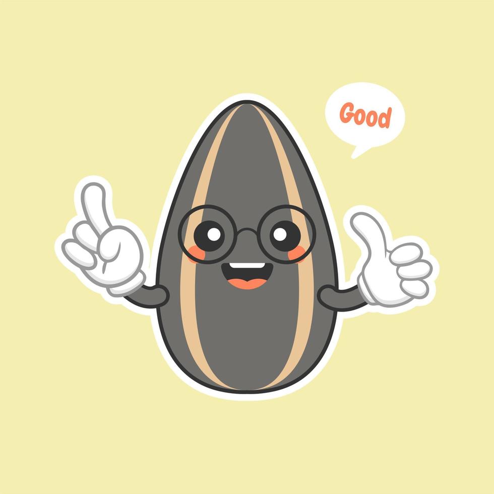 Cute sunflower seeds. Cartoon characters with expression,Cute Organic Sunflower Seed Character Illustration In Isolated color Background vector
