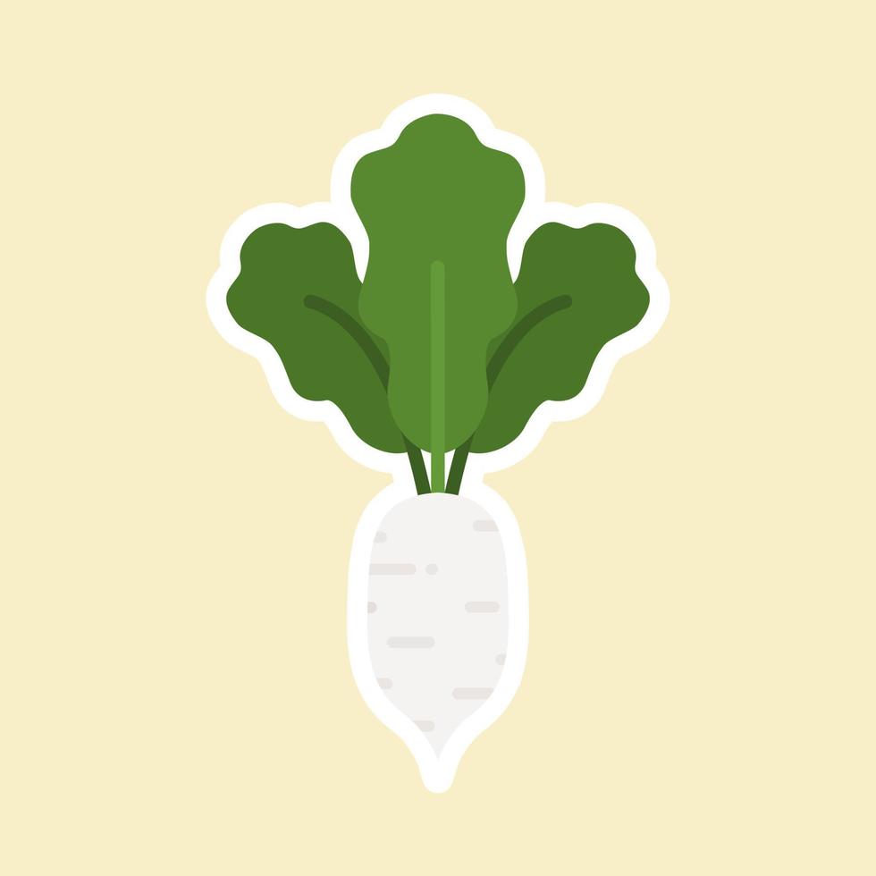 Ilustración de vector de diseño plano de rábano blanco aislado sobre fondo de color, estilo de dibujos animados, vector vegetal. ilustración vegana vegetariana. puede utilizar para culinaria, comida, restaurante