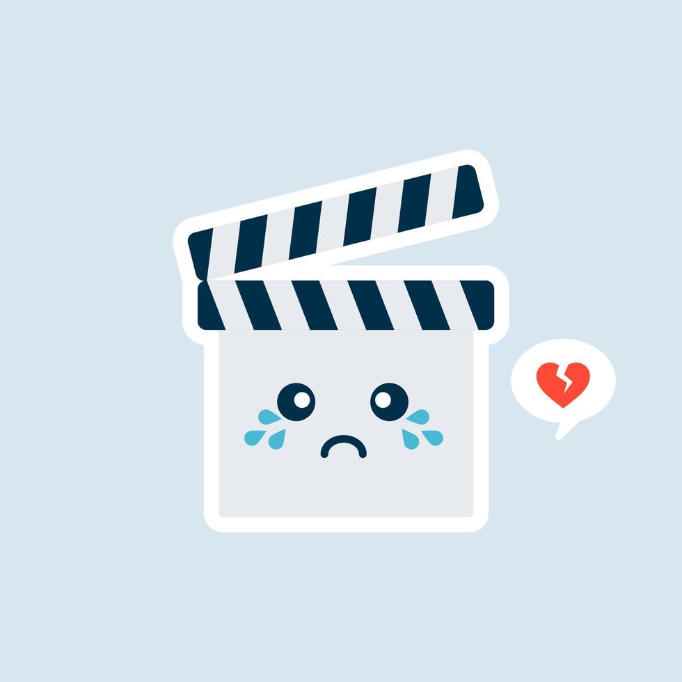 Cute Cartoon Clapperboard Character Vector Icon Illustration. Kawaii Clapperboard Mascot, Movie Icon Concept. Flat Cartoon Style Suitable for Web Landing Page, Banner, Sticker, Background