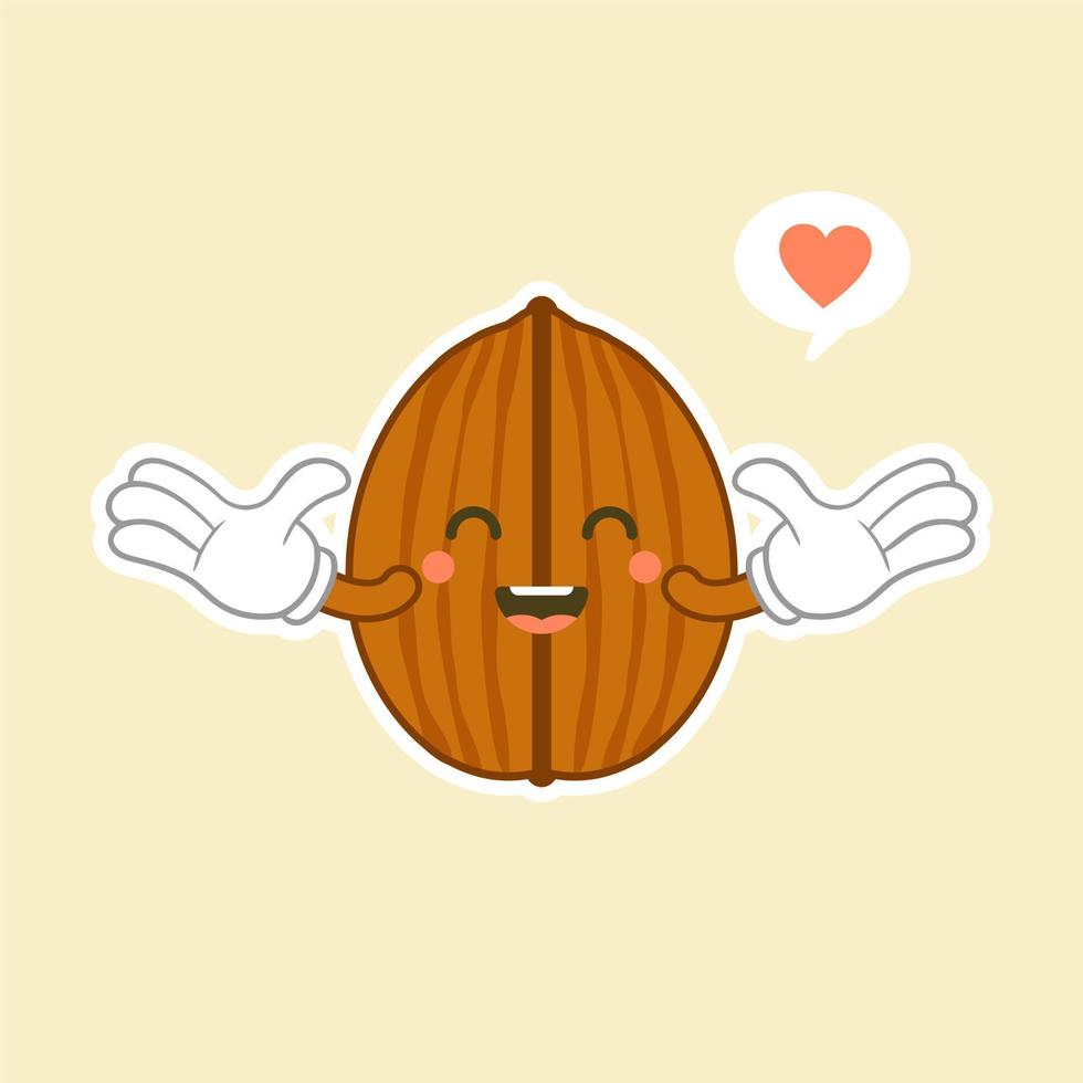 Cute cartoon walnut vector illustration isolated on color background