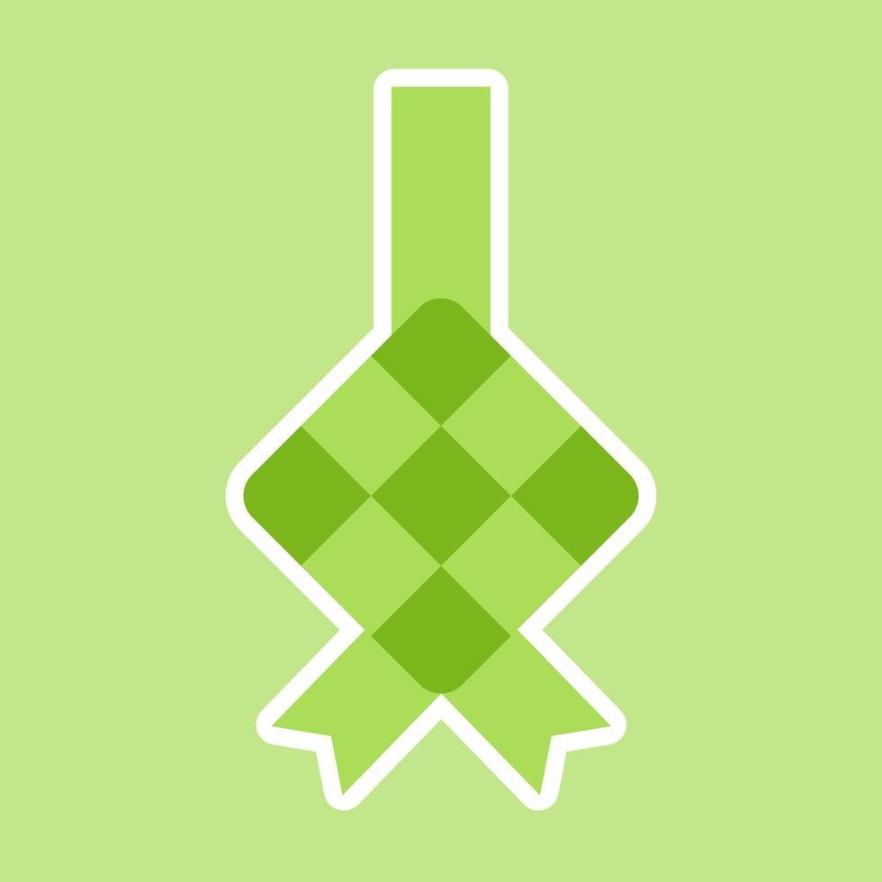 rice dumpling or ketupat icon in flat design isolated on green background. eid mubarak vector illustration.
