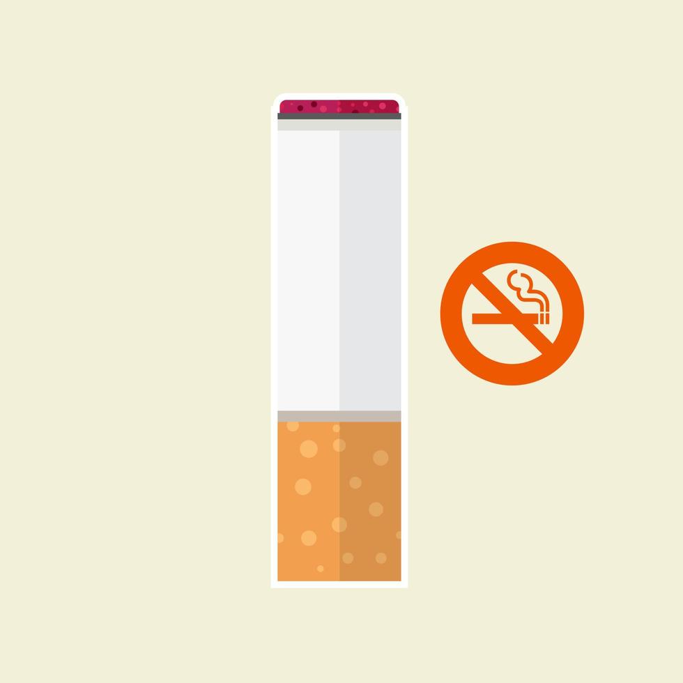 mascota de personaje de cigarrillo aislada en el fondo, ilustración de cigarrillos, imágenes prediseñadas simples de cigarrillos, icono de no fumar en estilo plano. vector