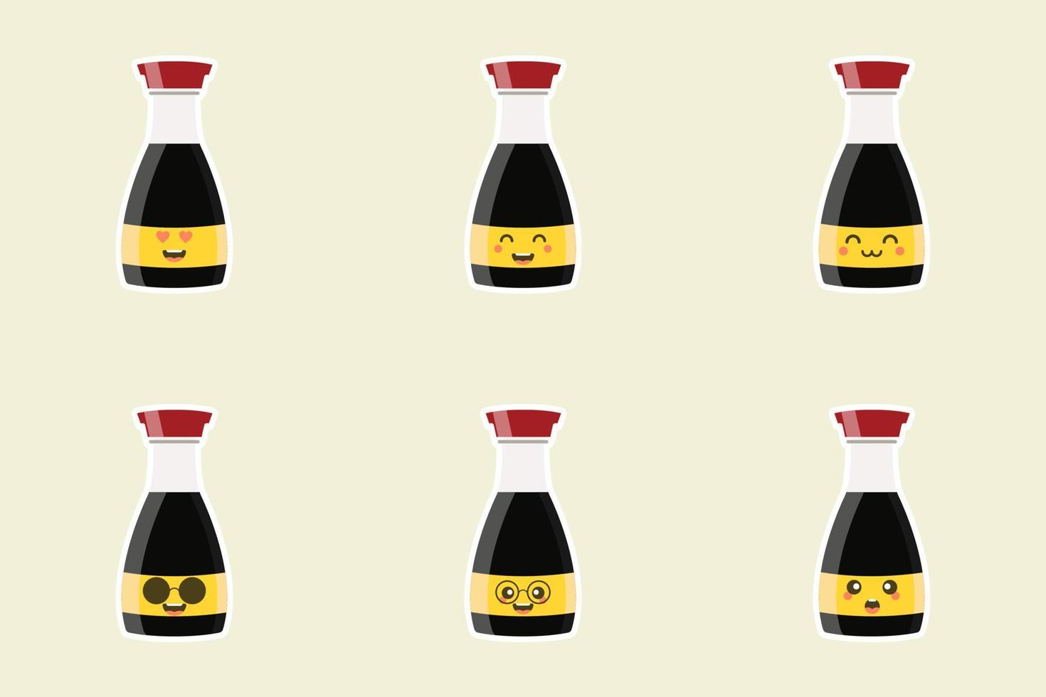 Kawaii and Cute happy funny soy sauce bottle. Vector cartoon character