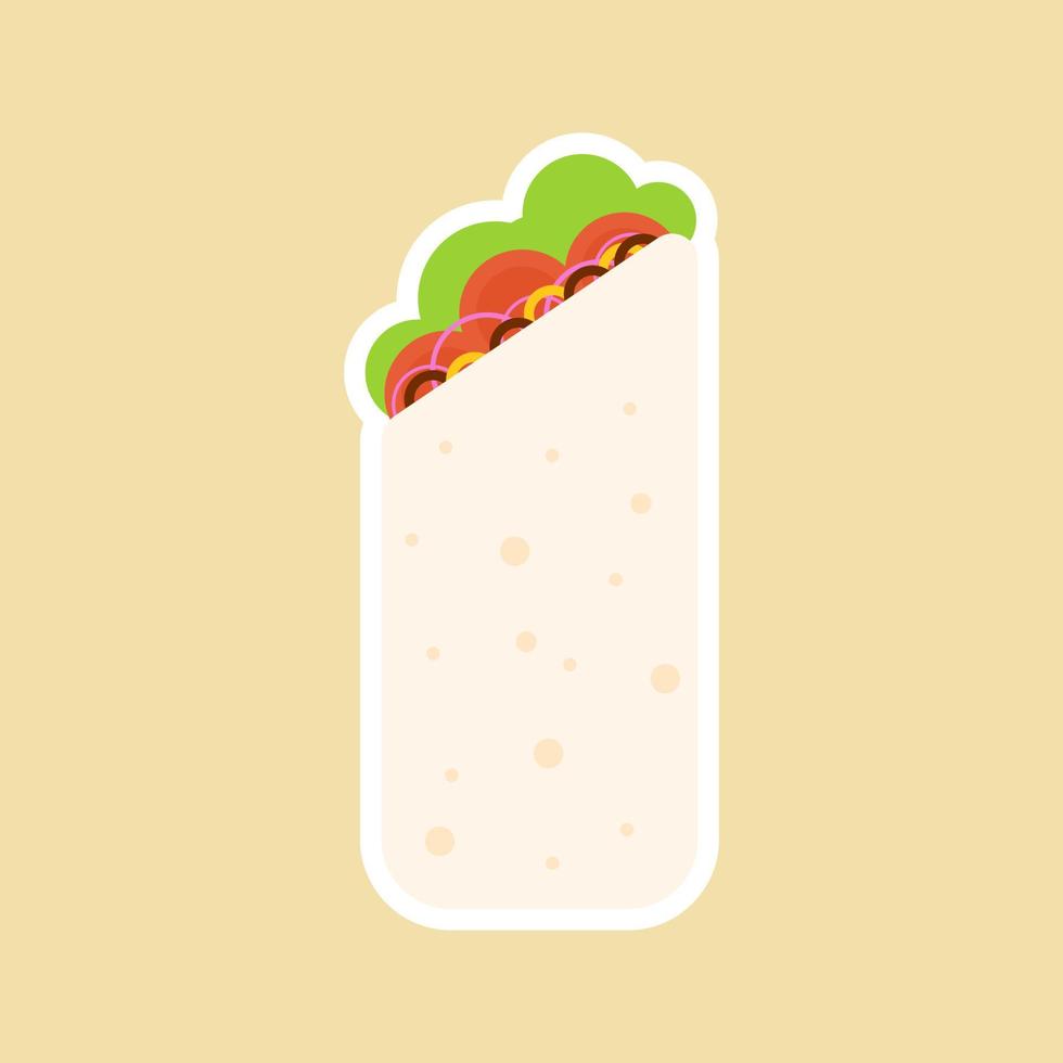 shawarma o burito. dibujos animados de comida rápida. pollo vectorial, rollo de verduras, comida. doner gebab, ilustración de caricatura plana de shawarma... árabe, comida oriental, burittos, comida mexicana vector