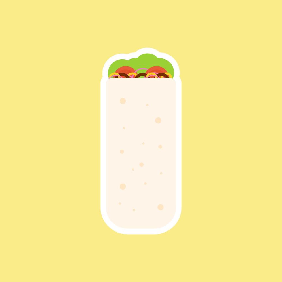 shawarma o burito. dibujos animados de comida rápida. pollo vectorial, rollo de verduras, comida. doner gebab, ilustración de caricatura plana de shawarma... árabe, comida oriental, burittos, comida mexicana vector