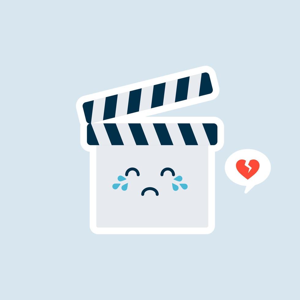 Cute Cartoon Clapperboard Character Vector Icon Illustration. Kawaii Clapperboard Mascot, Movie Icon Concept. Flat Cartoon Style Suitable for Web Landing Page, Banner, Sticker, Background