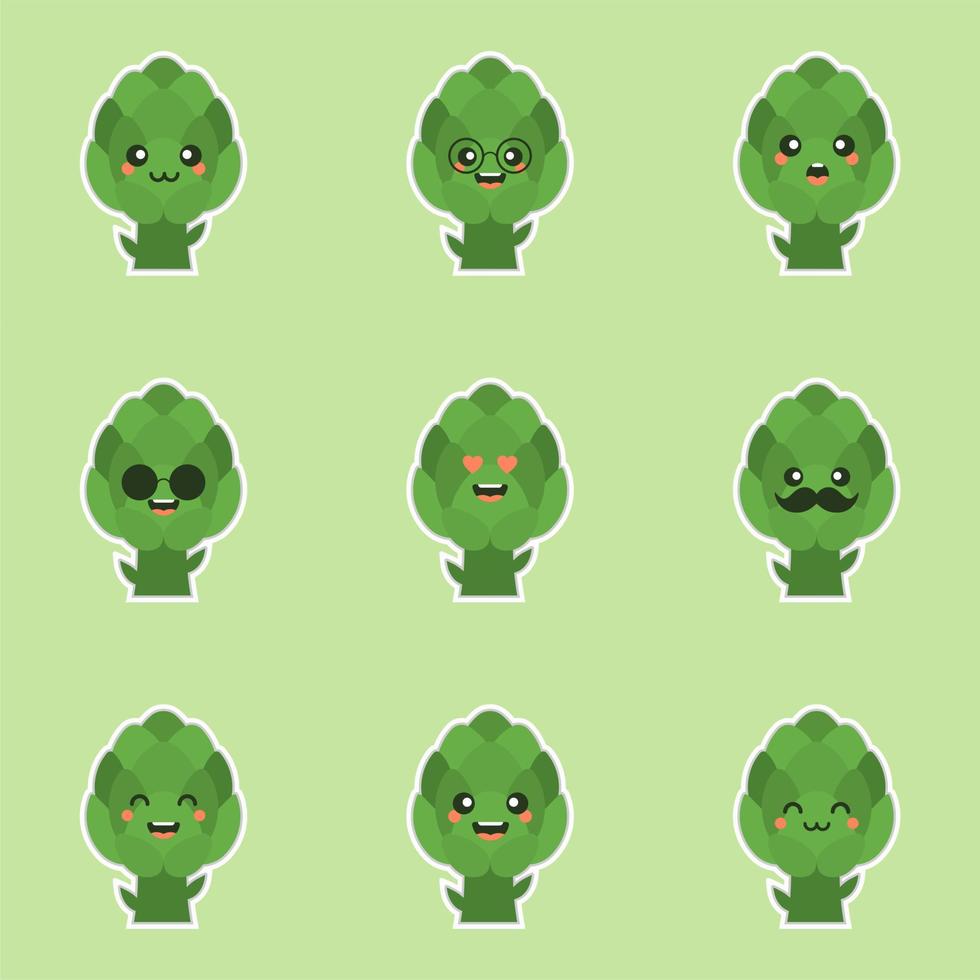cute and kawaii artichoke cartoon character flat design, vitamins, vegetables, healthy food, nutrients, diet. Vitamins and minerals. Health benefits of artichoke. Funny character. vector
