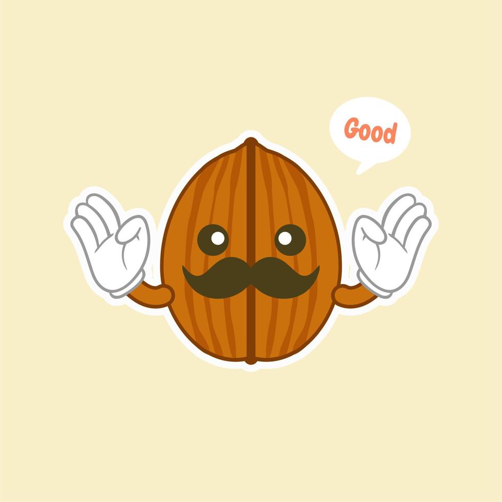 cute and kawaii walnut character flat style vector illustration. Useful and fresh food. Vegetarianism and vegans