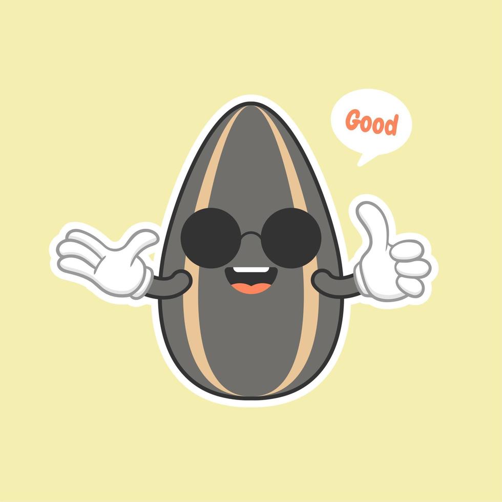 Cute sunflower seeds. Cartoon characters with expression,Cute Organic Sunflower Seed Character Illustration In Isolated color Background vector