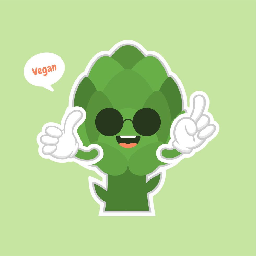 cute and kawaii artichoke cartoon character flat design, vitamins, vegetables, healthy food, nutrients, diet. Vitamins and minerals. Health benefits of artichoke. Funny character. vector