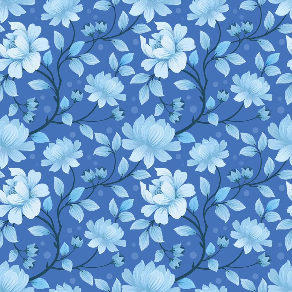 Seamless pattern with monochrome blue flowers. vector