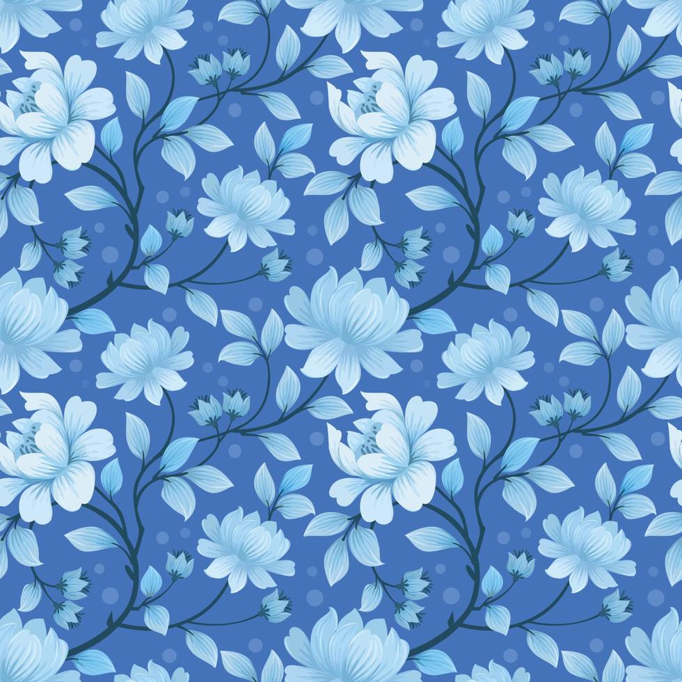 Seamless pattern with monochrome blue flowers. vector