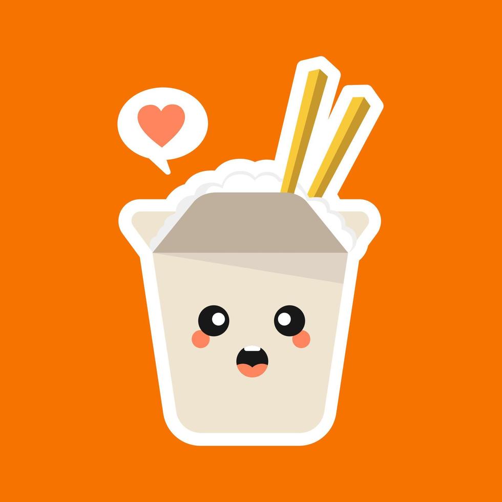 personaje de tazón de arroz lindo y kawaii aislado sobre fondo de color. tazón de arroz con emoji y expresión. puede usarse para restaurante, resto, mascota, elemento cultural asiático, comida china, comida japonesa, menú. vector