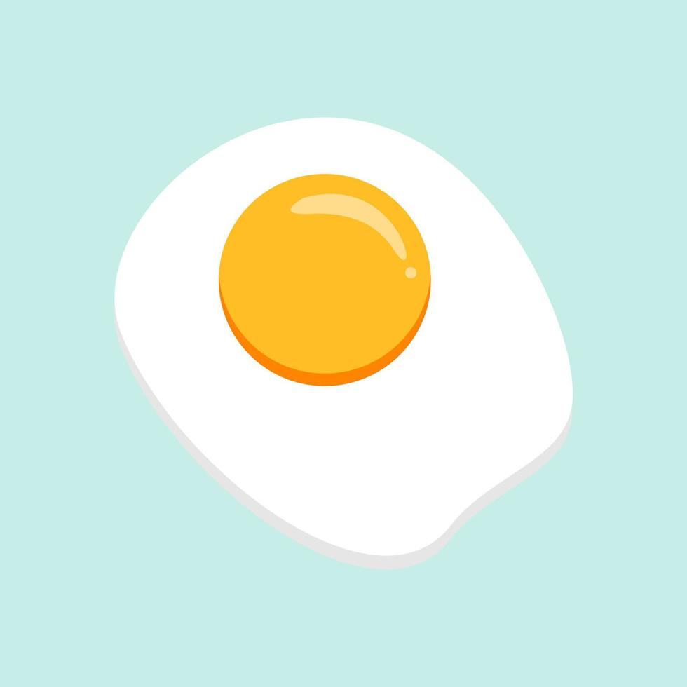 Cute fried egg cartoon character isolated on background vector illustration. Funny fast food menu emoticon face icon. Worried cartoon face food, comical scrambled egg animated mascot