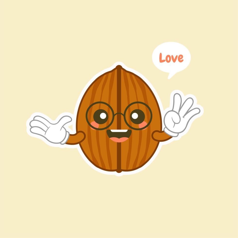 Cute cartoon walnut vector illustration isolated on color background