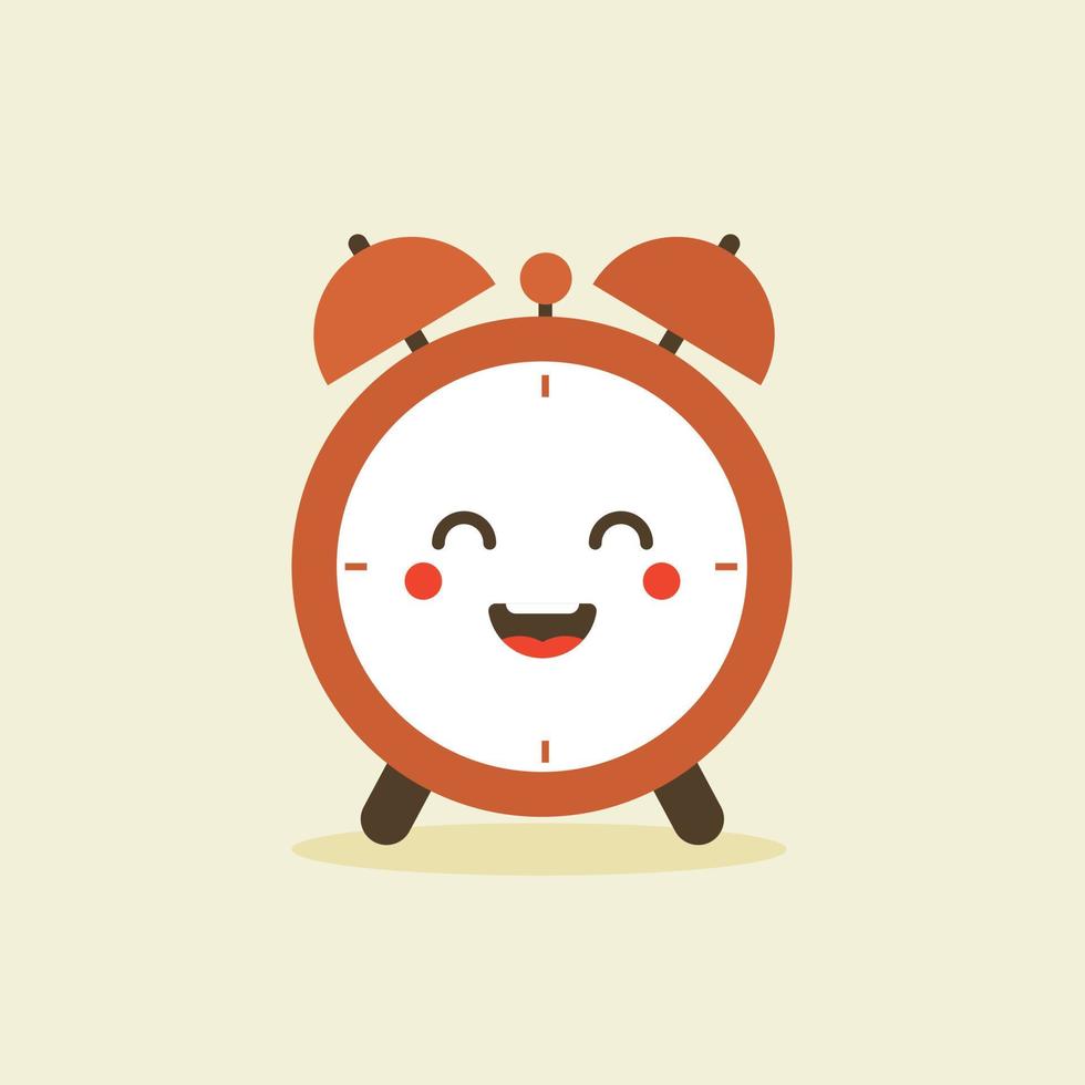 lindo y kawaii personaje de despertador. lindo reloj despertador feliz sonriente. diseño de icono de ilustración de personaje de dibujos animados plano de vector