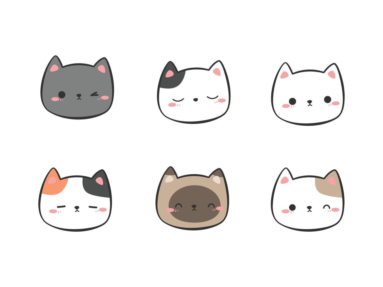 conjunto de lindo elemento de doodle de dibujos animados de cabeza de gato gatito vector