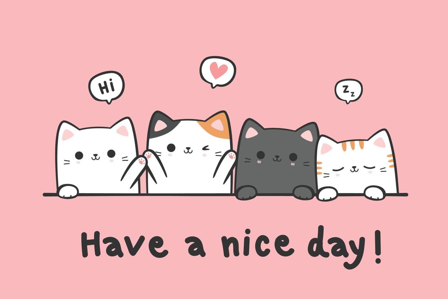 Cute Kitty Cat Greeting Cartoon Doodle Illustration vector