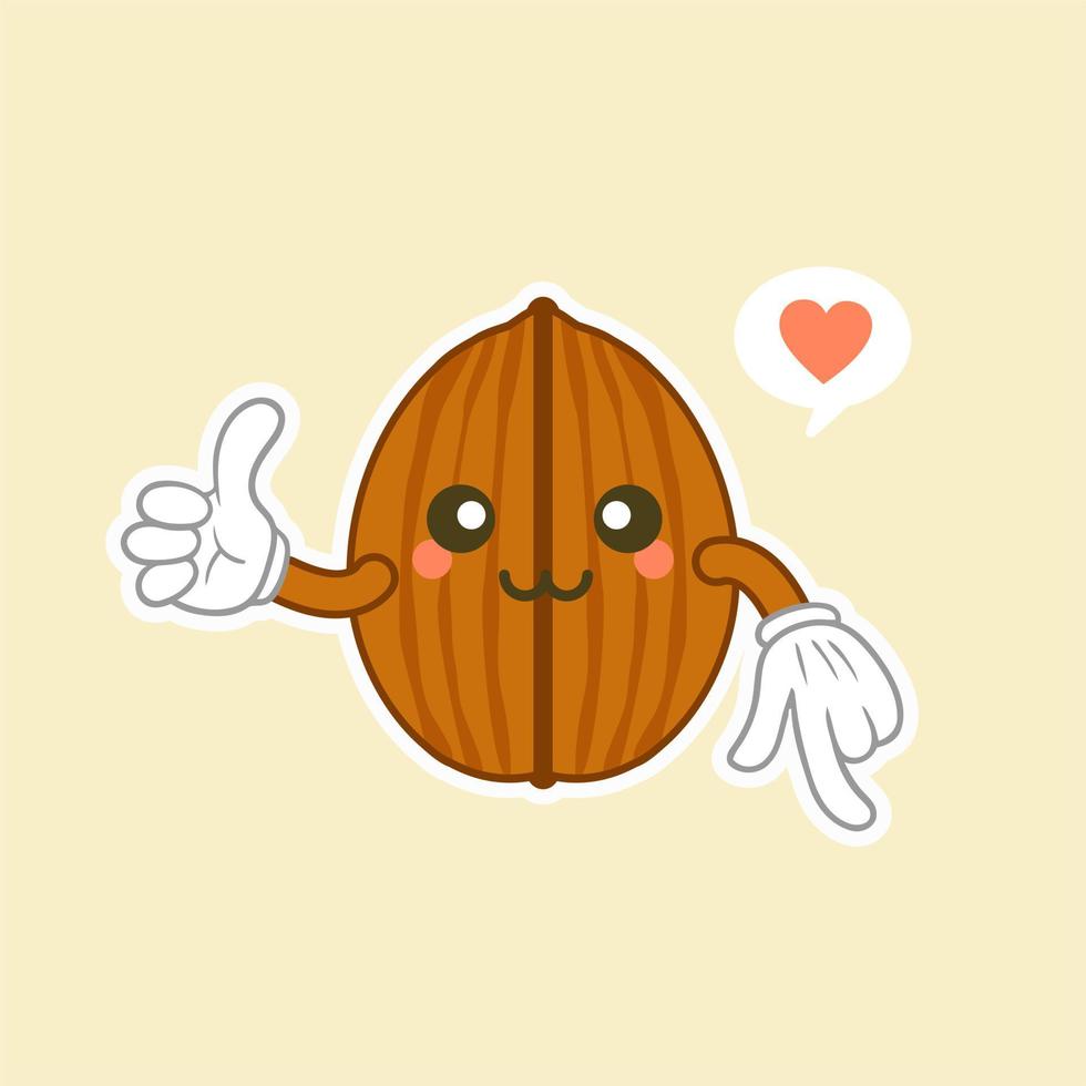 cute and kawaii walnut character flat style vector illustration