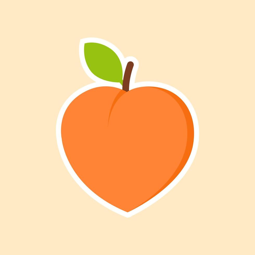 icono de vector aislado de melocotón. fruta de durazno en rama con hoja. logotipo de marca de jugo o mermelada.