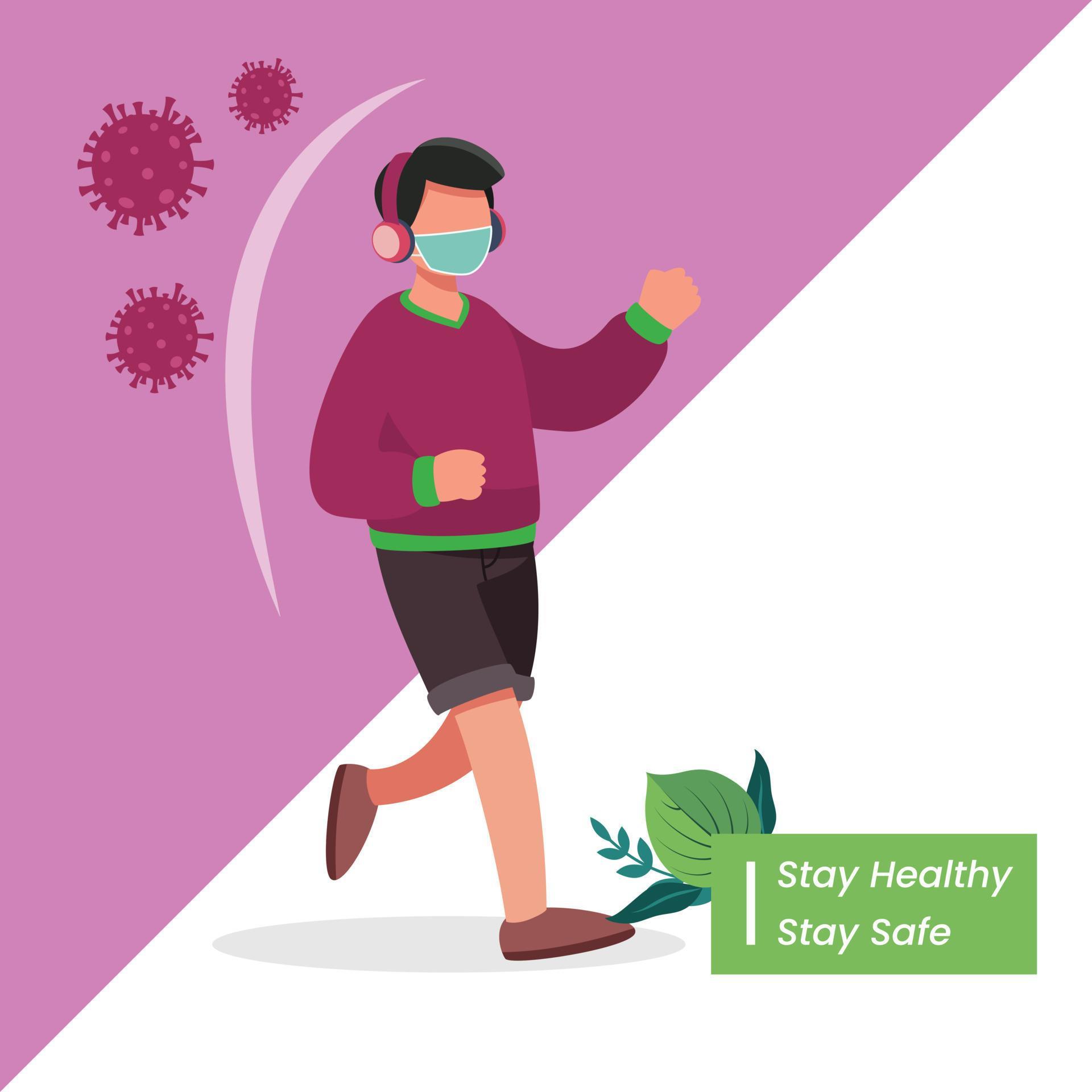 Runner man wearing mask while running outdoor in covid19 pandemic