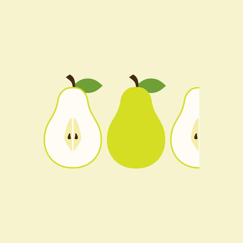 half cut pear fruit flat design. Pear icon. Flat illustration of pear vector icon for web design. Half pear. Sliced green fruit. Ingredient with vitamins. Vegan sweet food. Flat cartoon illustration