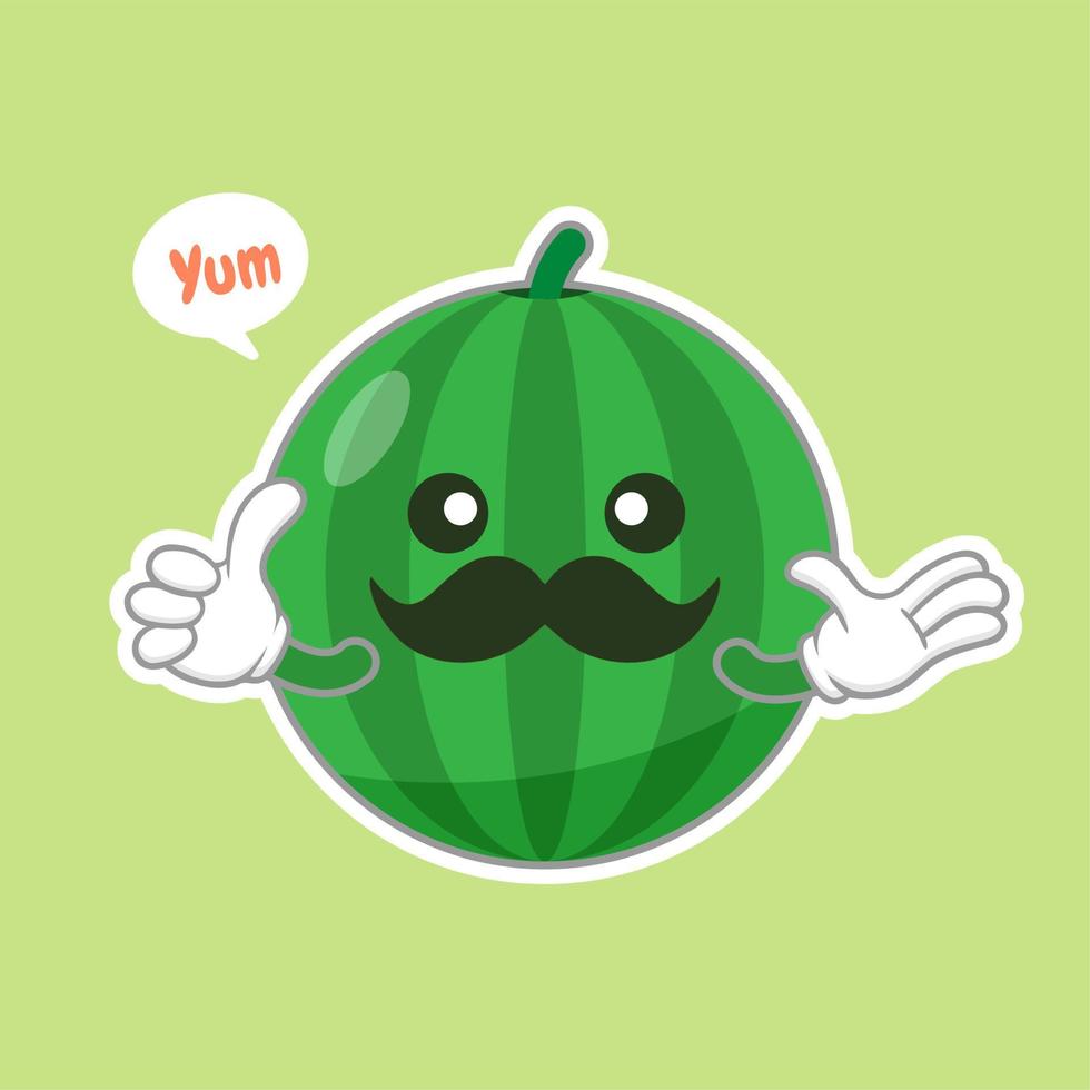 Emoticon de personaje de sandía lindo y kawaii. Fruta de verano. ilustración de emoji de personaje de sandía. Ilustración de vector de mascota divertida comida saludable en diseño plano.